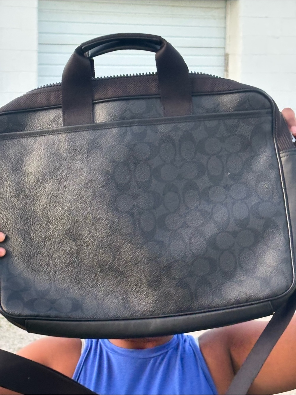 Coach Men's Signature Black Leather Laptop Briefcase